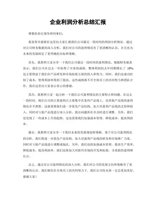 企业利润分析总结汇报