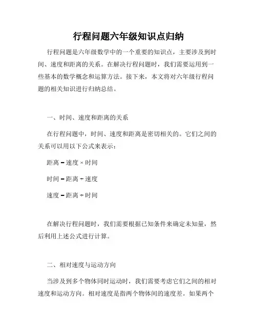 行程问题六年级知识点归纳