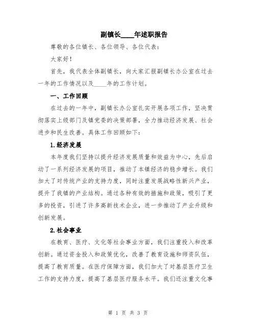 副镇长2024年述职报告