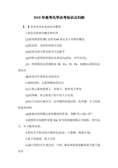 2018年高考化学必考知识点归纳