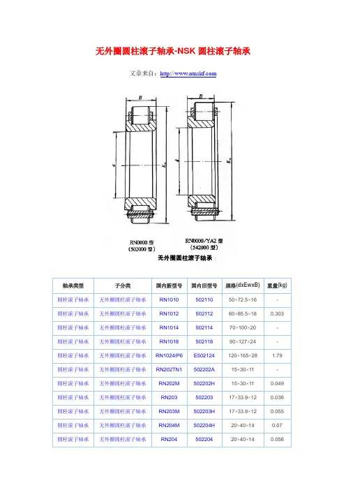 无外圈圆柱滚子轴承-NSK圆柱滚子轴承
