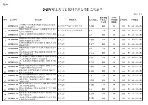 2018年度上海市自然科学基金项目立项清单