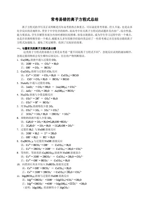 常考易错的离子方程式总结