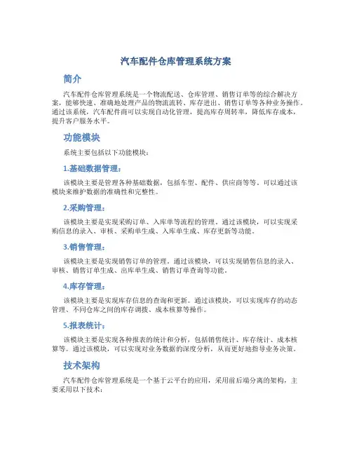 汽车配件仓库管理系统方案