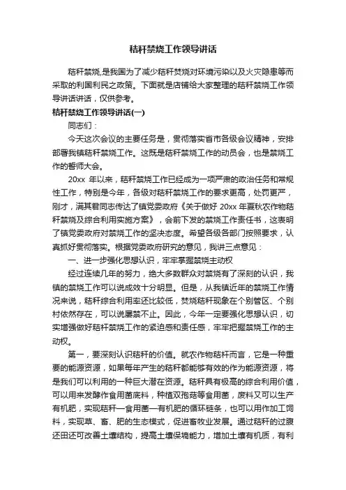 秸秆禁烧工作领导讲话