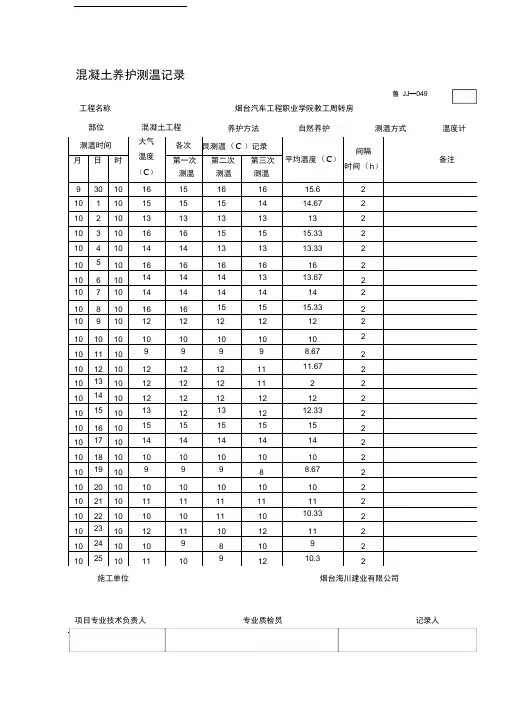 混凝土养护测温记录