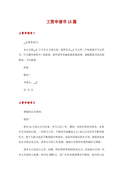 工资申请书15篇