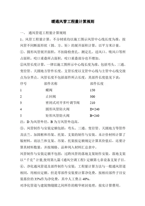 暖通风管工程量计算规则知识讲解