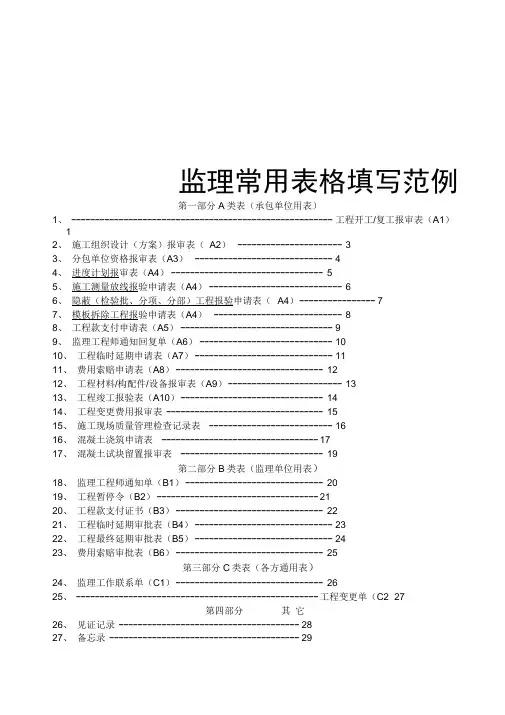 监理常用表格填写范例