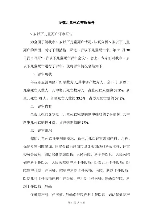 乡镇儿童死亡整改报告