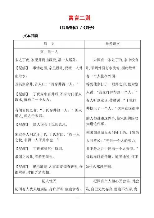 (名师整理)部编人教版语文七年级上册《寓言二则》复习知识清单及精讲精练(含答案解析)