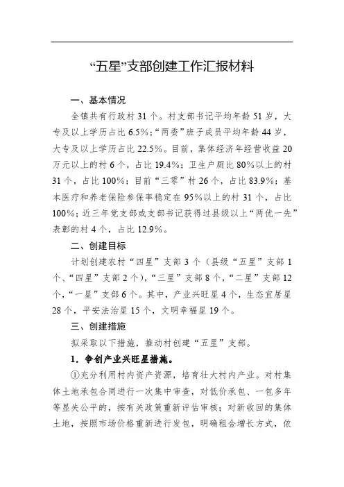 “五星”支部创建工作汇报材料