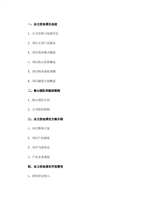 水力发电项目商业计划书范文
