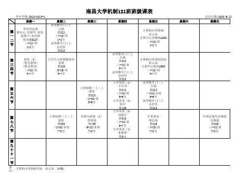 机电学院2012级新生课表