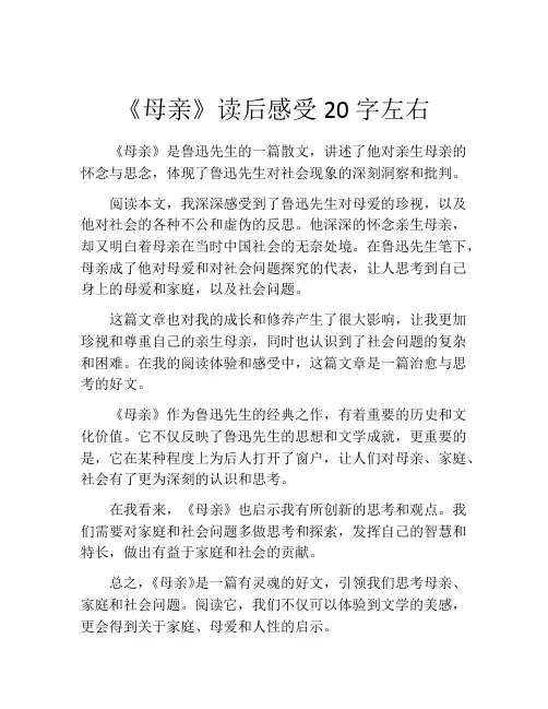 《母亲》读后感受20字左右