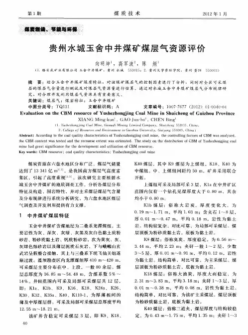 贵州水城玉舍中井煤矿煤层气资源评价