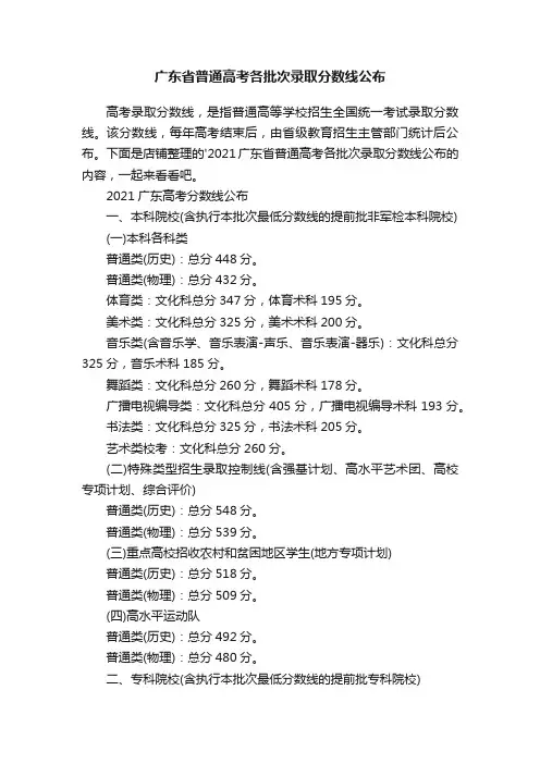 广东省普通高考各批次录取分数线公布