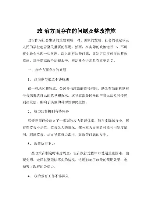政 治方面存在的问题及整改措施