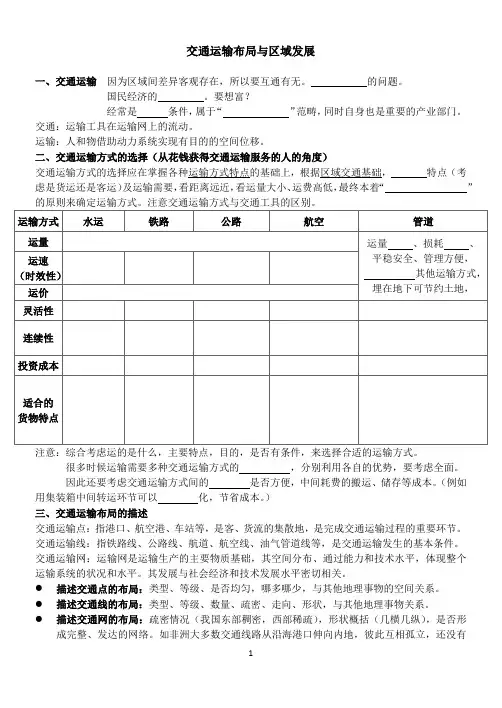 2025届高考地理一轮复习——交通运输布局与区域发展知识清单