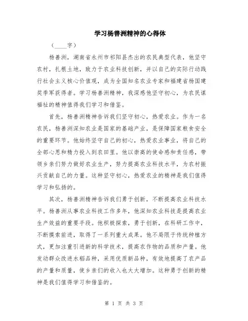 学习杨善洲精神的心得体