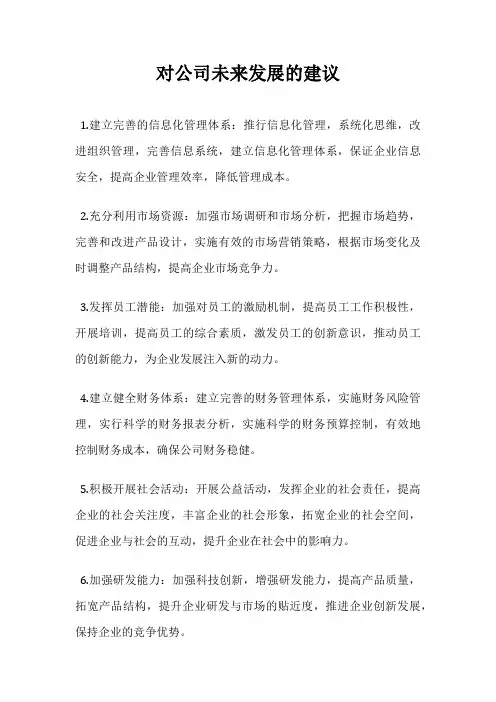 对公司未来发展的建议