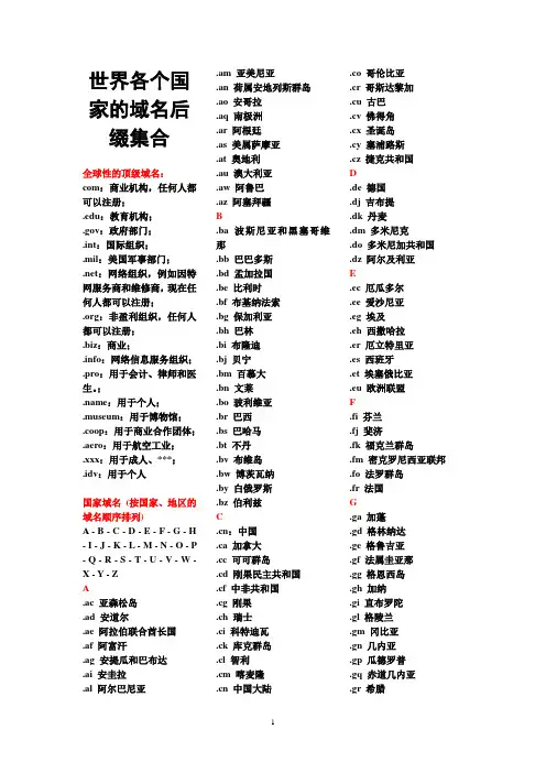 世界各个国家的域名后缀集合