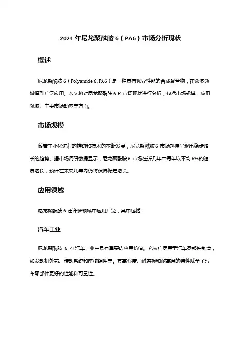 2024年尼龙聚酰胺6(PA6)市场分析现状