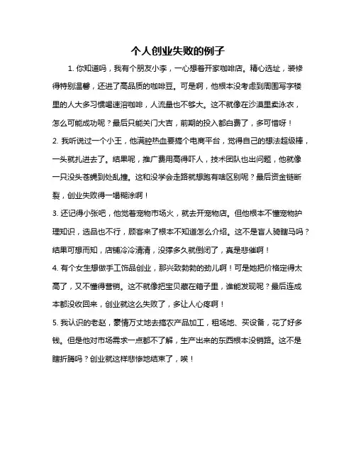 个人创业失败的例子