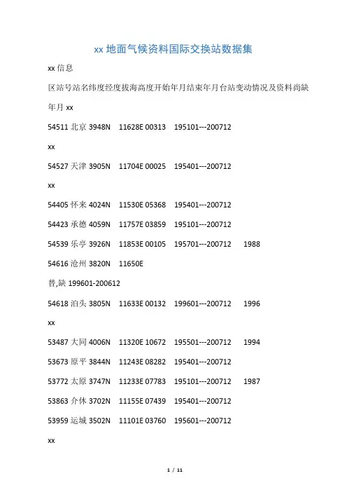 中国地面气候资料国际交换站数据集