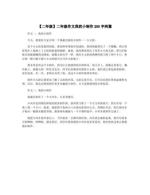 【二年级】二年级作文我的小制作200字两篇