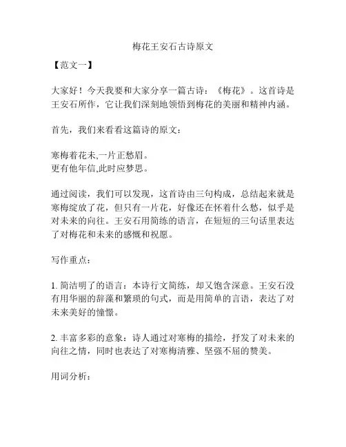 梅花王安石古诗原文