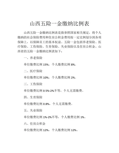 山西五险一金缴纳比例表