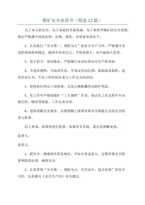 煤矿安全承诺书(精选12篇)