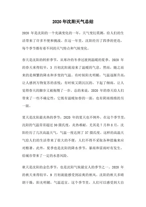 2020年沈阳天气总结