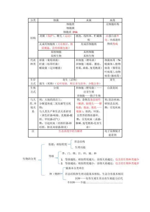 苏教版生物八上14.3 14.4神奇的微生物 生物的分类知识点思维导图