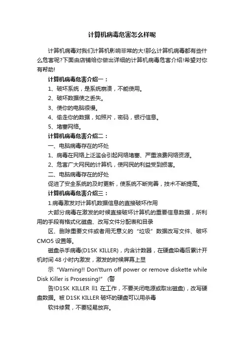计算机病毒危害怎么样呢