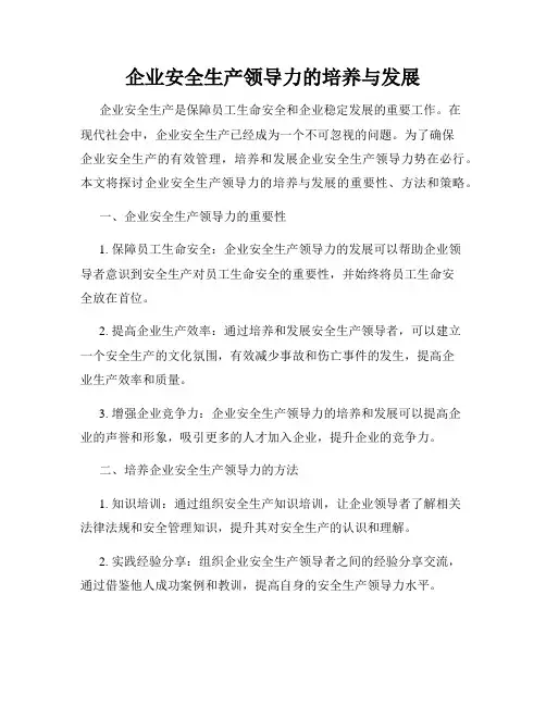 企业安全生产领导力的培养与发展
