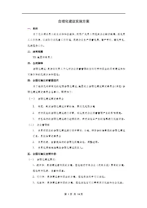 合理化建议方案（适用于集团公司）
