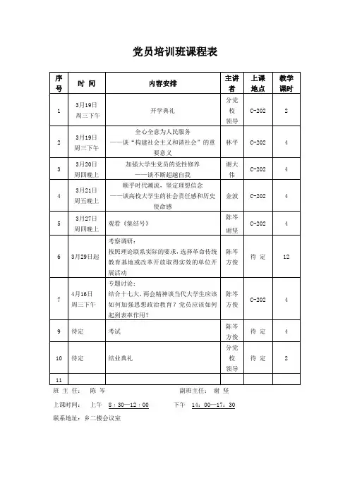 党员团培训课程表