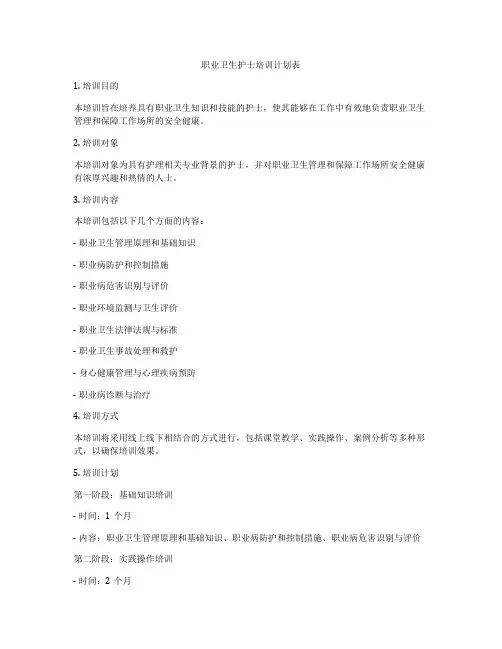 职业卫生护士培训计划表