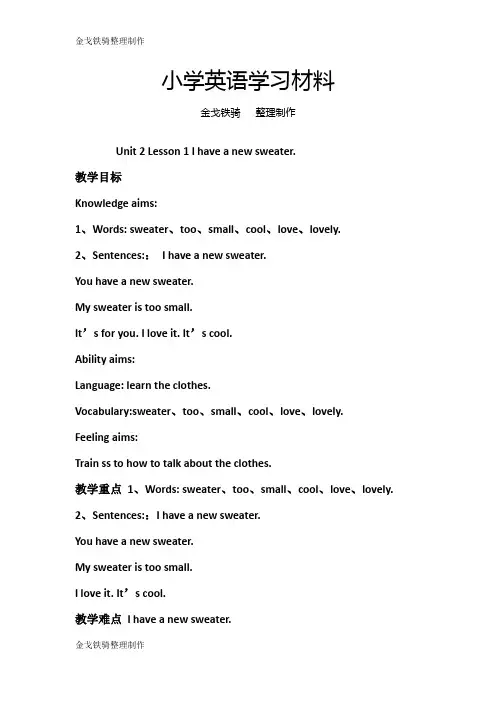 鲁科版英语3下Unit 2 Lesson 1 I have a new sweater