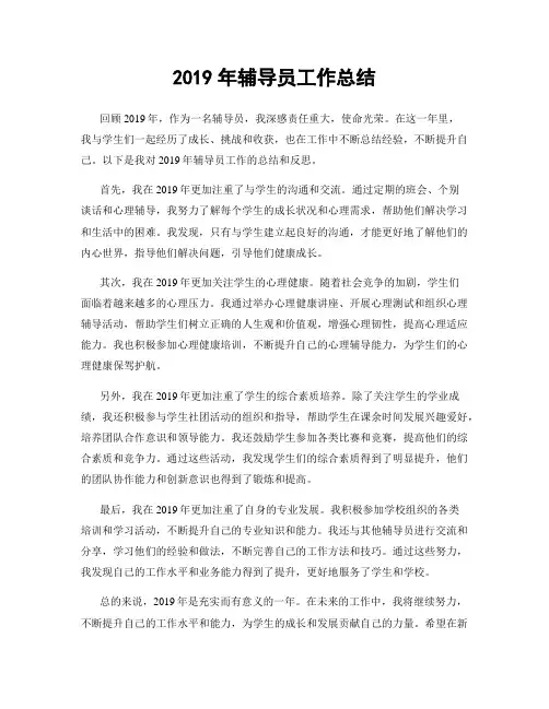 2019年辅导员工作总结