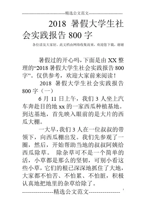 2018暑假大学生社会实践报告800字