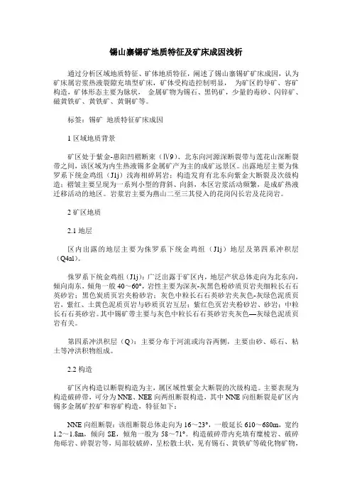 锡山寨锡矿地质特征及矿床成因浅析