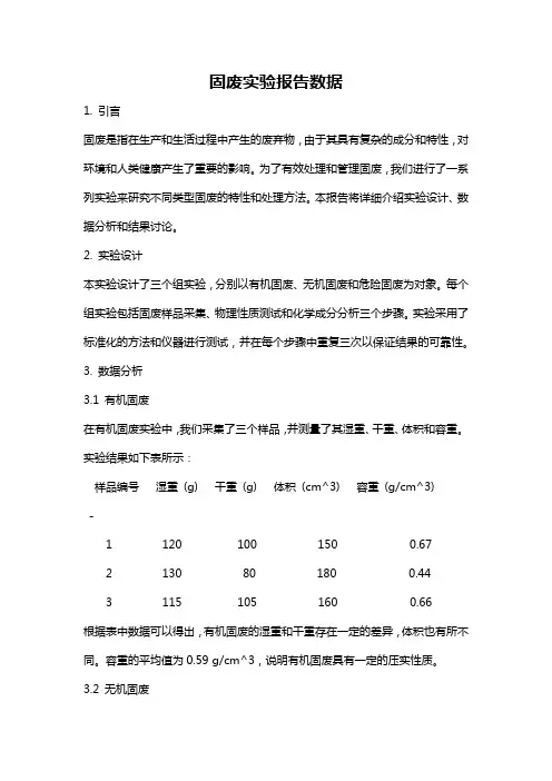 固废实验报告数据
