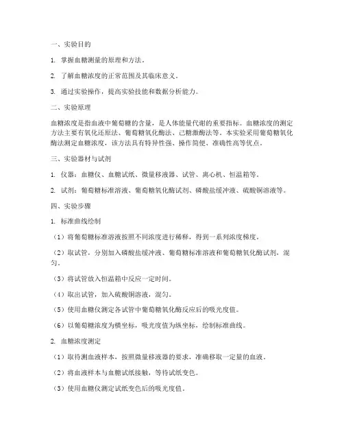 血糖浓度测量实验报告