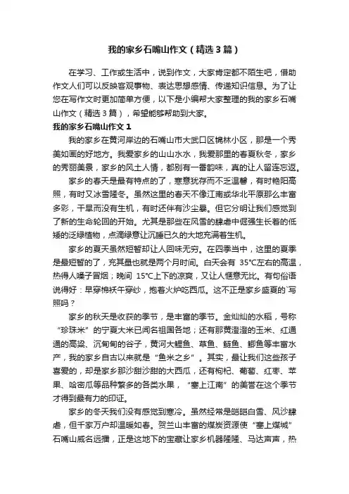我的家乡石嘴山作文（精选3篇）
