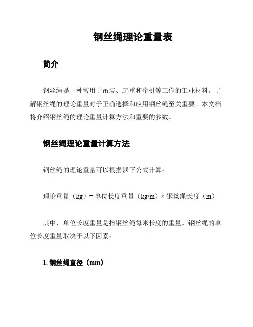 钢丝绳理论重量表