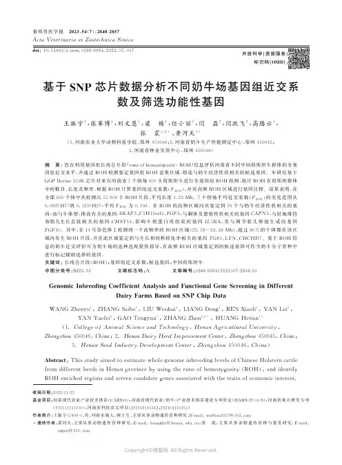 基于SNP芯片数据分析不同奶牛场基因组近交系数及筛选功能性基因