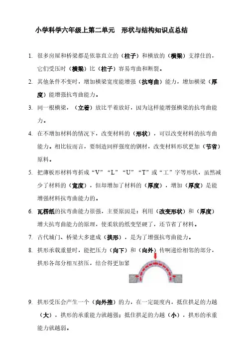 小学科学六年级上册第二单元形状与结构知识点总结整理